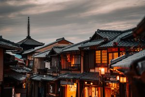 Kyoto Gion-District at evening with orange lights